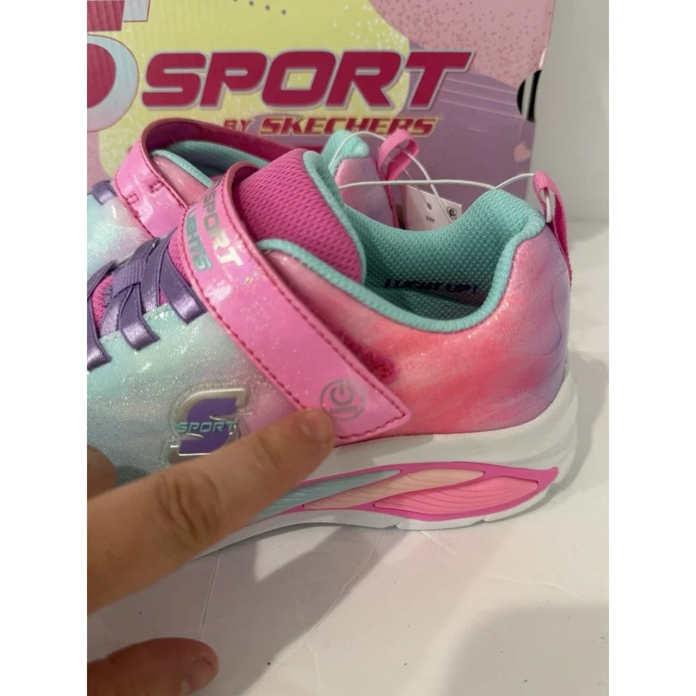SKECHERS Sport Light Up Kids Girls 4 Shoes Sneakers Slip On Pink School New Walk